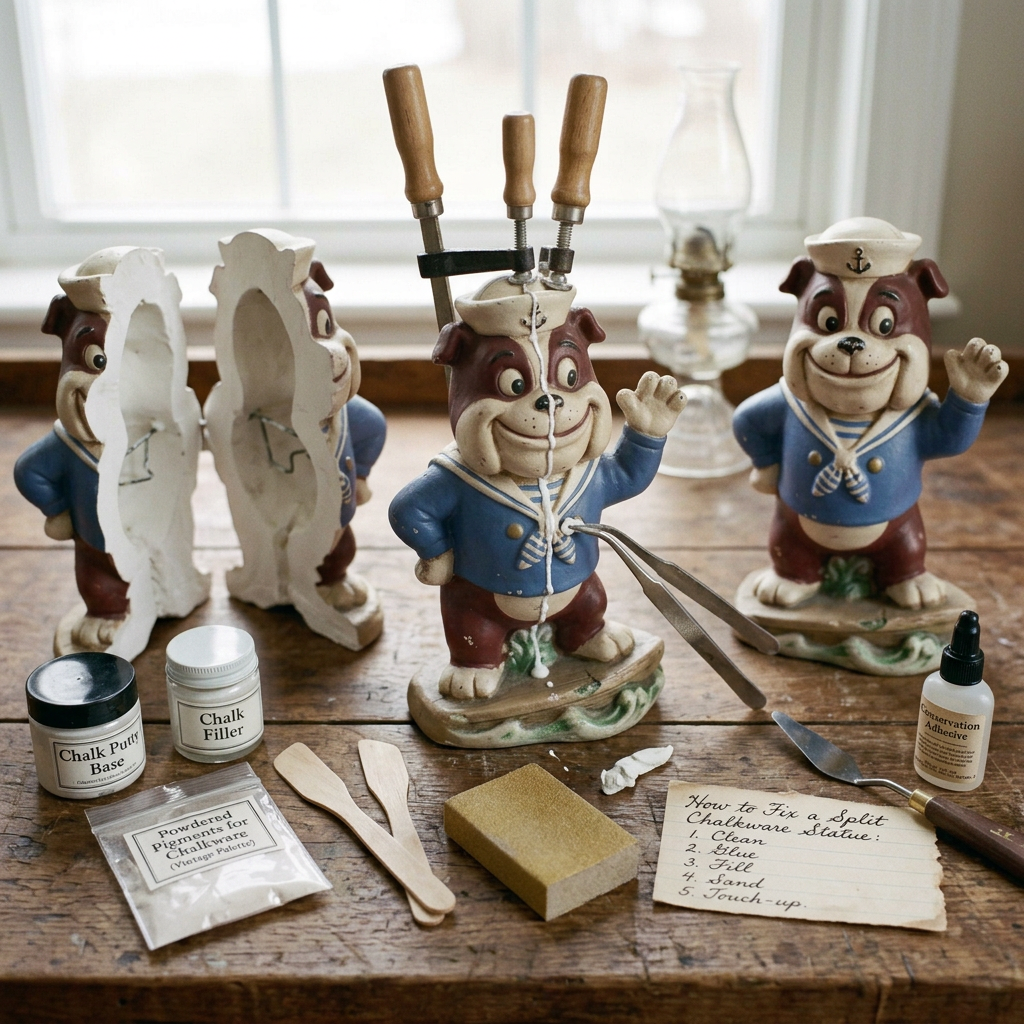 how to fix a split chalkware statue